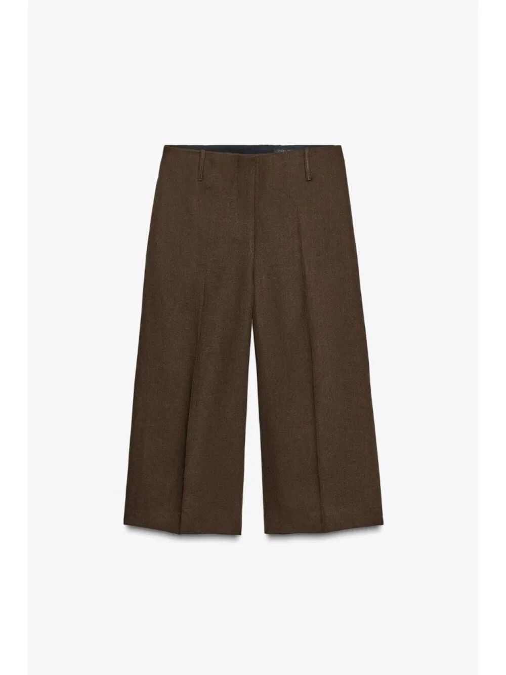 Zara ZW Womens Culotte Pants Long shorts XS Linen Chocolate Brown 8488/586 NWT